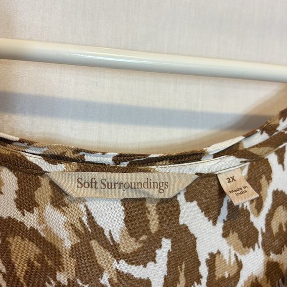 Soft Surroundings Short Sleeve Brown White Mocha Leopard Kara Maxi Dress Size 2X - Picture 5 of 10